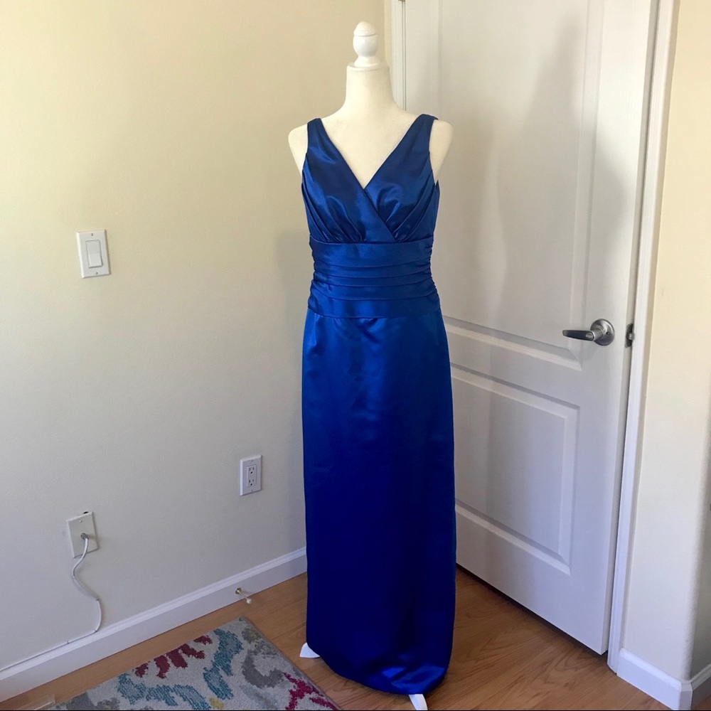 David’s Bridal Bridesmaid Blue Dress Satin V-neck